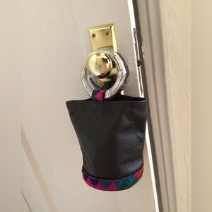 Sensi Studio Mini Leather Handbag w/ Bamboo Metal Handles & Colorful Embroidery